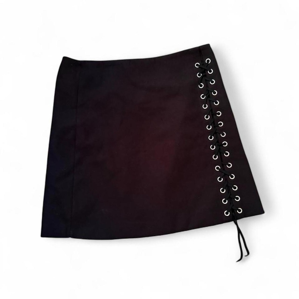 Vintage Style Goth Lace Up Side Grommet Black Mini Skirt A Line Bodycon